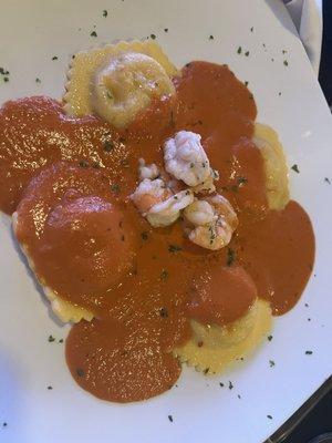 Wow these lobster raviolis with shrimp was yummy it came with salad and garlic bread too