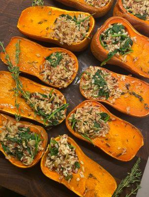 Wild rice and veggie stuffed honeydew squash (vegan)