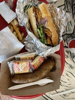 Shrimp Po Boy and Smoked Boudin link