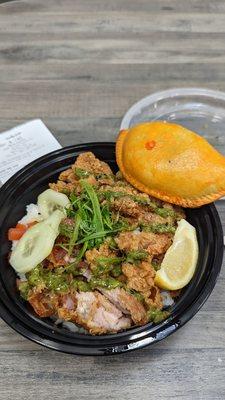 Chicken Binagoongan Bowl, Pork Empanada