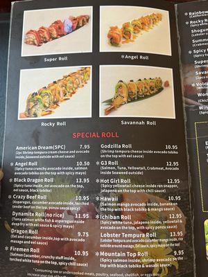 Sushi menu