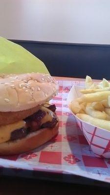 BBQ Bacon burger!! An actual Char-broiled beef patty!