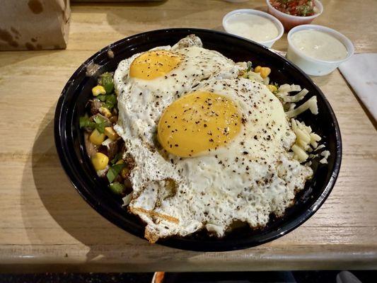 Stacked Fried Egg & Steak Breakfast Bowl