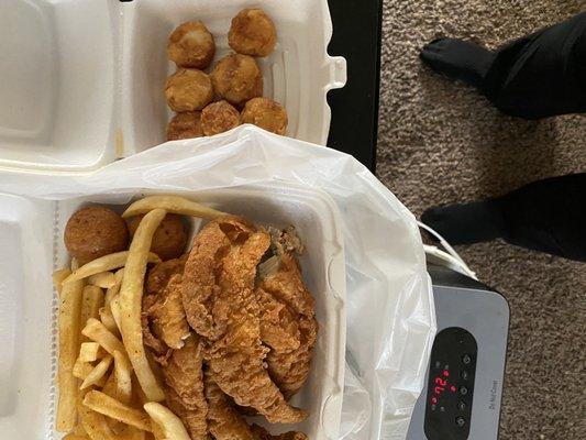 Fried fish and fried scallops.