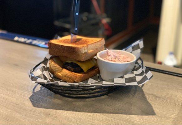 A-bomb burger with cole slaw.