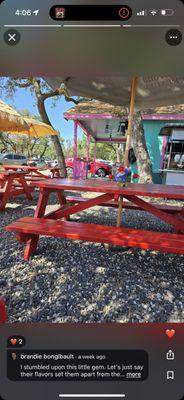 Under the umbrella patio seating