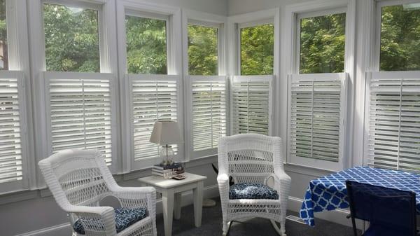 American Classic Basswood cafe' style shutters that we installed in a customer's sun room - beautiful!