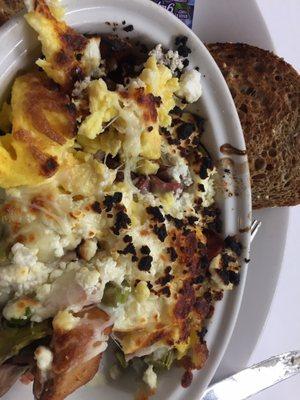 A burnt skillet of ?? Asparagus, ham & feta.