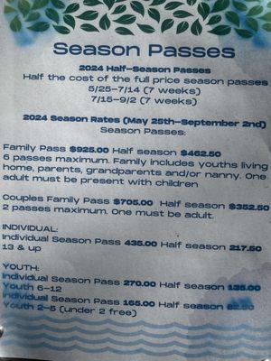 Menu of seasonal prices