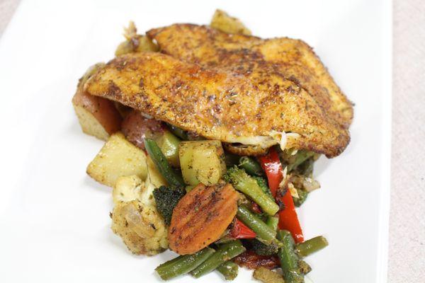 Pan seared Fish and Roasted Veggies