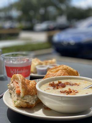 Chicken Salade Croissant & potato soup