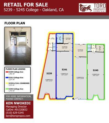 For Lease:
 Floor Plan
 5239-5245 College Ave
 Oakland, CA