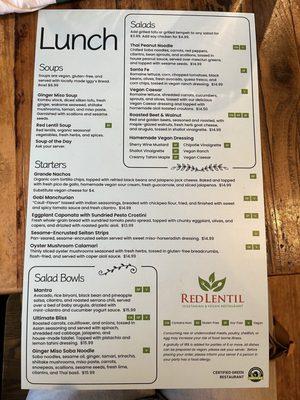 Lunch menu