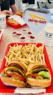 Double double animal style, French fries, Vanilla Shake