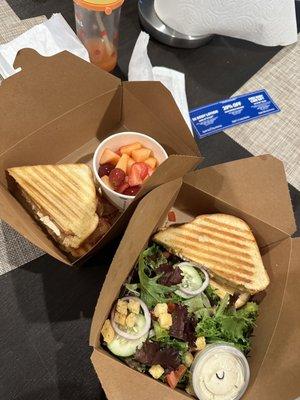 tuna melt w/ salad, chipotle chicken panini w/ fruits