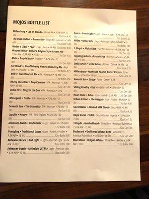 Bottles list