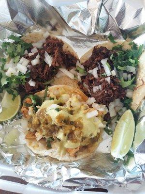 Chicken and barbacoa tacos