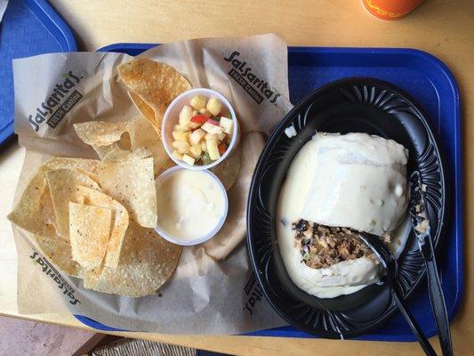 Quesorito! Cannot go wrong with a massive burrito smothered in queso!