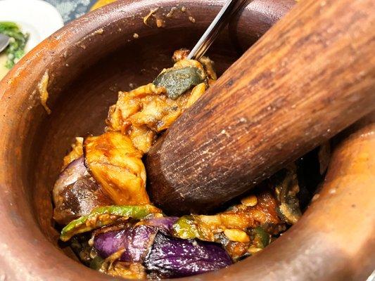 Mashed eggplants with thousand year old egg.