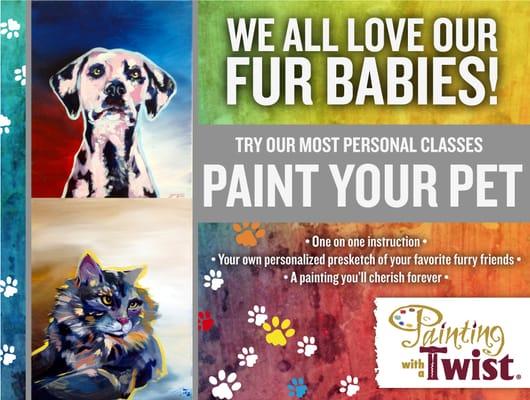 We love our fur babies!  Paint Your Pet is a Painting With A Twist fan favorite!