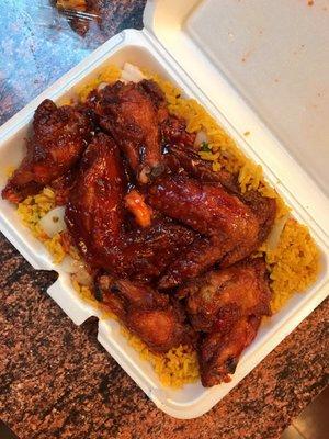 Shrimp  fired rice and bbq wings