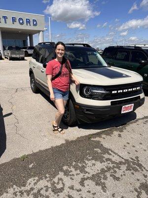 Wife, Ford Bronco, new car