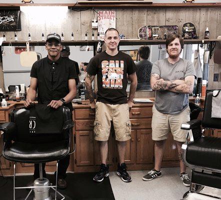 Main Street barber staff. Antoine Gordon (left ) William Dillon (middle) Jacob Benedict (right)