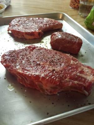 Bone in ribeyes and filet mignon