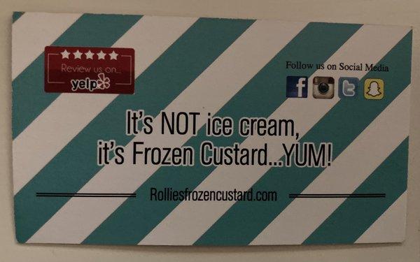 Rollie's Frozen Custard Business Card