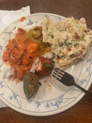 Butter chicken, Garlic Naan, Tandoori Mixed Grill, Malai Kofta