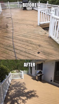 Pressure washed this old worn out deck and refinished it to make it look new again