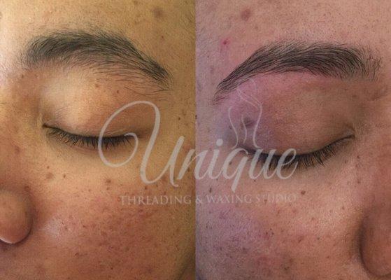 Before and after eyebrow threading