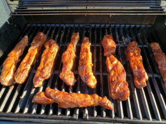 Bozek's Country Style Pork Ribs with their 1st Coat Of Sweet Baby Ray's Honey Sauce!   :-p  3/29/2021