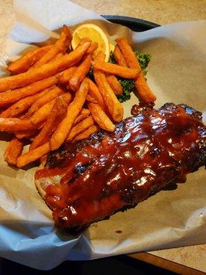 1/2 rack of ribs and sweet potato fries.