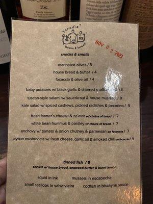 Food menu