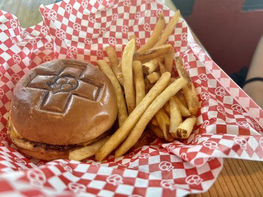 Plain cheese burger with fries