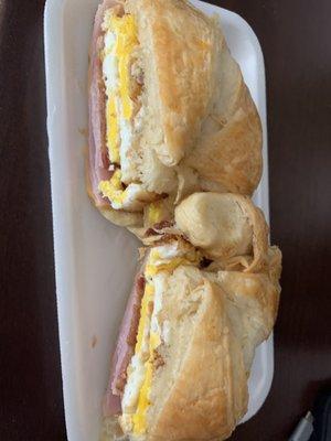 Breakfast Croissant ham egg cheese and bacon