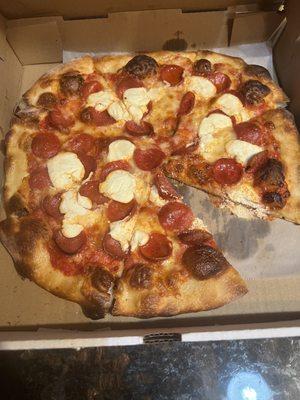 Pepperoni, ricotta cheese and hot honey