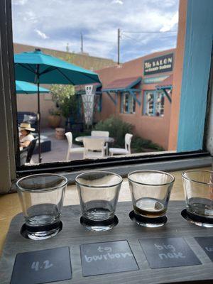 Rolling Still Distillery and Lounge, Taos, NM June 9, 2023 - inside looking out