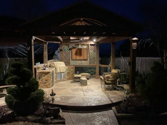 2 - 75 watt low voltage lights Illuminating the Gazebo area