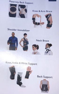 Knee, Neck, Wrist, Ankle, Shoulder, Back and Arm braces.