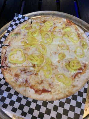 9 Cut Square Pizza (??) + Banana Peppers. Very thin, cracker-like crust. I really enjoyed it!