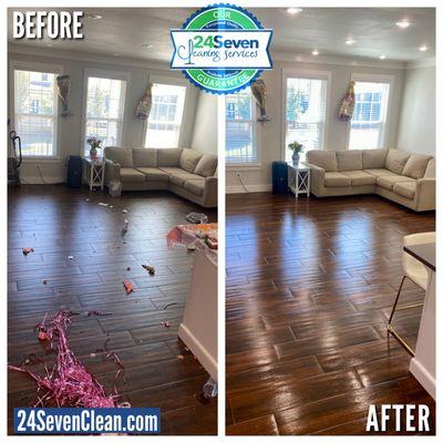 After party clean-up before and after. Floors.