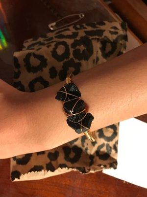 Black Tourmaline gold cuff bracelet