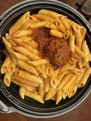 The Rosa pasta was lacking sauce. The most sauce came from the addition of a $4.49 meatball.