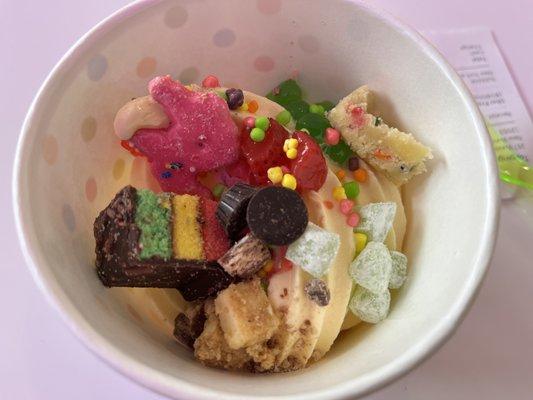 cake batter with many toppings