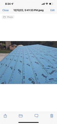 Synthetic Underlayment is the water barrier installed on top of sheathing (plywood) and underneath the shingles.