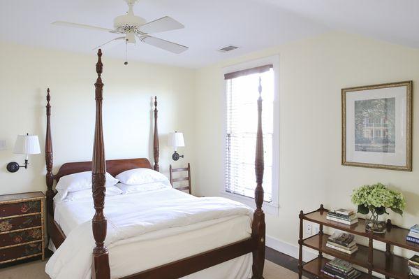 Greatmen Cottage Vacation Rental Home. Four poster bed and English dresser. Vacation Rentals in New Orleans.