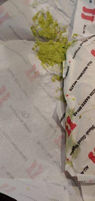 This is Jimmy John's idea of how you spread guac on a sandwich. Clifton JJ is worthless