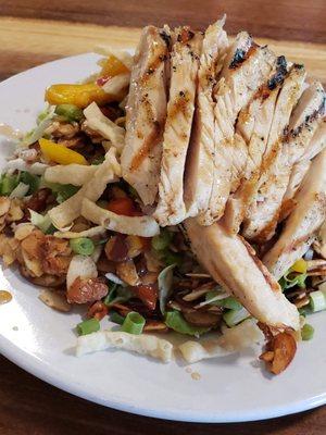 Asian salad with grilled chicken! The portion is huge and delicious!